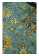 Moss Green and Blue Hand Knotted Wool Oushak Area Rug - Antique Oriental by The Rug Decor