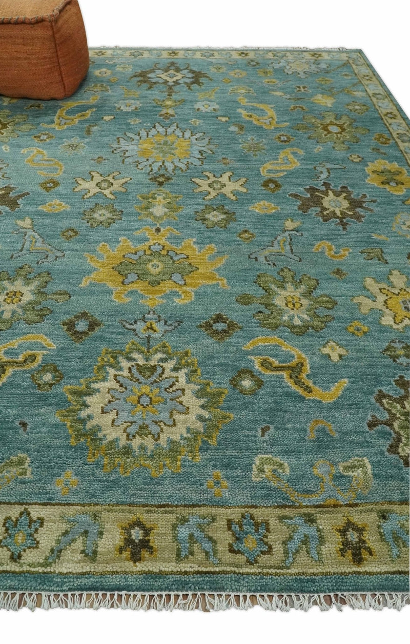 Antique Moss Green and Blue Wool Hand Knotted Traditional Oriental Oushak Multi size Wool Area Rug