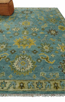 Moss Green and Blue Hand Knotted Wool Oushak Area Rug - Antique Oriental by The Rug Decor