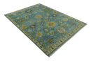 Moss Green and Blue Hand Knotted Wool Oushak Area Rug - Antique Oriental by The Rug Decor