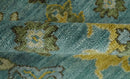Moss Green and Blue Hand Knotted Wool Oushak Area Rug - Antique Oriental by The Rug Decor