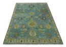 Moss Green and Blue Hand Knotted Wool Oushak Area Rug - Antique Oriental by The Rug Decor