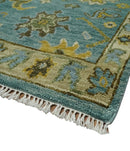 Moss Green and Blue Hand Knotted Wool Oushak Area Rug - Antique Oriental by The Rug Decor