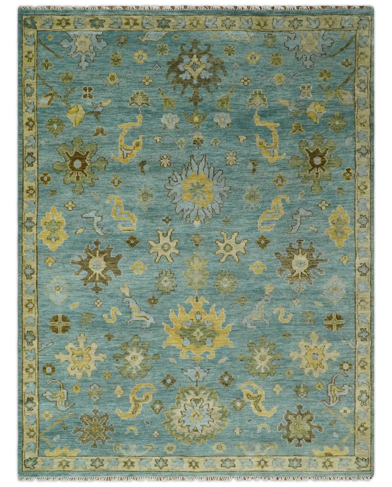 Antique Moss Green and Blue Wool Hand Knotted Traditional Oriental Oushak Multi size Wool Area Rug