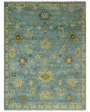 Moss Green and Blue Hand Knotted Wool Oushak Area Rug - Antique Oriental by The Rug Decor