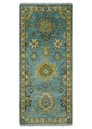 Moss Green and Blue Hand Knotted Wool Oushak Area Rug - Antique Oriental by The Rug Decor