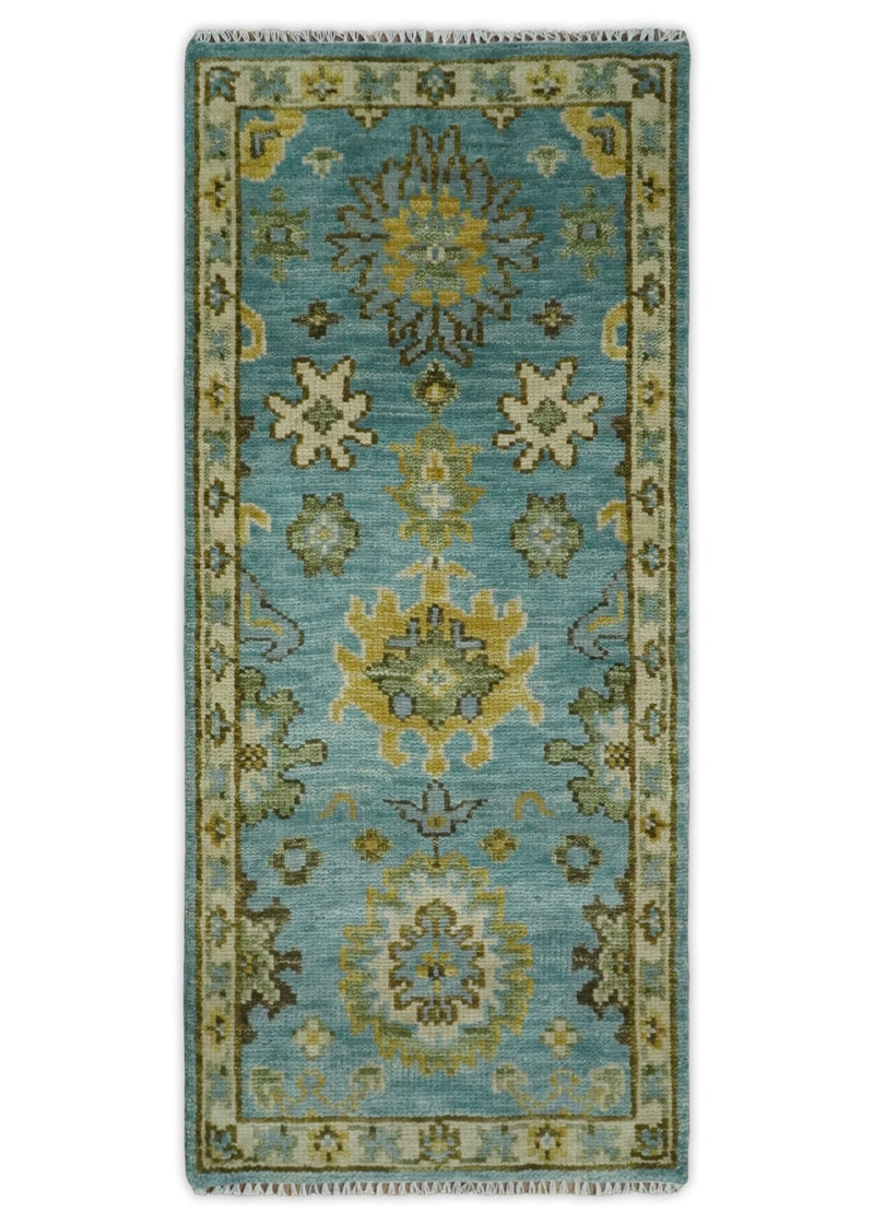 Antique Moss Green and Blue Wool Hand Knotted Traditional Oriental Oushak Multi size Wool Area Rug