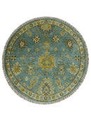 Moss Green and Blue Hand Knotted Wool Oushak Area Rug - Antique Oriental by The Rug Decor