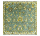 Moss Green and Blue Hand Knotted Wool Oushak Area Rug - Antique Oriental by The Rug Decor