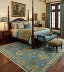 Moss Green and Blue Hand Knotted Wool Oushak Area Rug - Antique Oriental by The Rug Decor