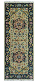 Hand Knotted Wool Area Rug Moss Green Pink Blue Charcoal Traditional by The Rug Decor