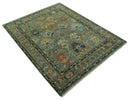 Antique Moss Green Silver and Teal Traditional Oushak Hand knotted Custom Made wool Area Rug