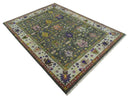 Wool Hand Knotted Custom Made Area Rug Turkish Charcoal Ivory Green Oushak Traditional by The Rug Decor