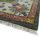 Wool Hand Knotted Custom Made Area Rug Turkish Charcoal Ivory Green Oushak Traditional by The Rug Decor