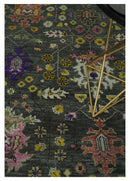 Wool Hand Knotted Custom Made Area Rug Turkish Charcoal Ivory Green Oushak Traditional by The Rug Decor