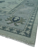 Antique Beige and Silver Hand Knotted Oushak Wool Area Rug - Traditional Floral Design by The Rug Decor