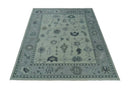 Antique Beige and Silver Hand Knotted Oushak Wool Area Rug - Traditional Floral Design by The Rug Decor