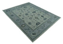 Antique Beige and Silver Hand Knotted Oushak Wool Area Rug - Traditional Floral Design by The Rug Decor