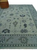Antique Beige and Silver Hand Knotted Oushak Wool Area Rug - Traditional Floral Design by The Rug Decor