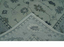 Antique Beige and Silver Hand Knotted Oushak Wool Area Rug - Traditional Floral Design by The Rug Decor