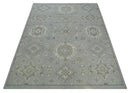 Antique Muted Silver Rug 8x11 Hand Knotted Turkish Silver, Beige and Brown Traditional Antique Persian Low Pile Area Rug