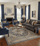 Wool Area Rug Heriz Serapi Hand Knotted Antique Traditional Muted Blue Beige Brown