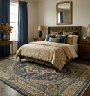 Wool Area Rug Heriz Serapi Hand Knotted Antique Traditional Muted Blue Beige Brown by The Rug Decor