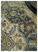 Wool Area Rug Heriz Serapi Hand Knotted Antique Traditional Muted Blue Beige Brown by The Rug Decor
