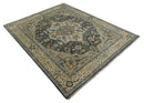 Wool Area Rug Heriz Serapi Hand Knotted Antique Traditional Muted Blue Beige Brown