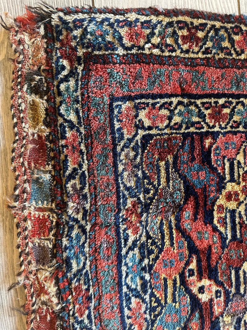 Antique Natural Dyes Small Kurdish Square Decorative Hanging Rug - 22" X 24"