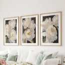 Moody Pink and White Peonies Art. Floral Set of 3 Prints by Wall Art Set