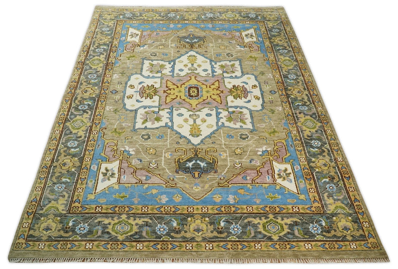 Antique Olive 9x12 Hand Knotted Ivory and Gold Traditional Persian Rug | TRDCP701912