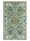 Antique Olive, Blue and Ivory Heriz Serapi Multi Size Wool Area Rug