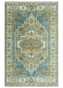 Antique Olive, Blue and Ivory Heriz Serapi Multi Size Wool Area Rug