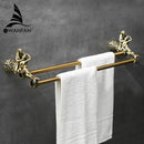 GobekUsa Double Towel Bars: Gold/Silver Bathroom Towel Rack Holder, Wall Mounted Brass