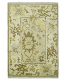 Antique Oushak 2x3 Beige and Brown Hand Knotted Entryway Wool Area Rug | TRD1925223