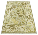 Oushak Hand Knotted Wool Area Rug 2x3 Beige and Brown Antique Turkish Entryway