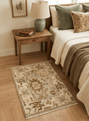 Oushak Hand Knotted Wool Area Rug 2x3 Beige and Brown Antique Turkish Entryway
