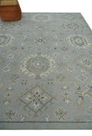 Antique Handcrafted Oushak Wool Area Rug - Silver Beige Gray Hand Knotted Low Pile by The Rug Decor