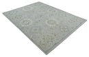 Antique Handcrafted Oushak Wool Area Rug - Silver Beige Gray Hand Knotted Low Pile by The Rug Decor