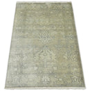 Beige and Gray Wool Hand Knotted Area Rug 2x3 - Antique Persian Oushak Design Entryway