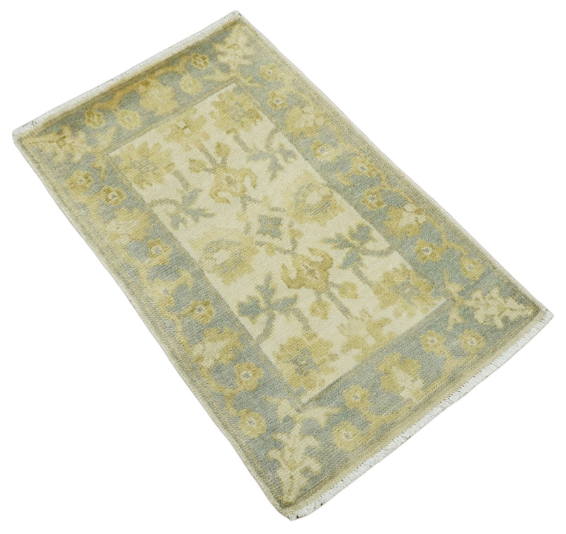 Antique Persian 2x3 Beige and Gray Hand Knotted Entryway Wool Area Rug | TRDWN123