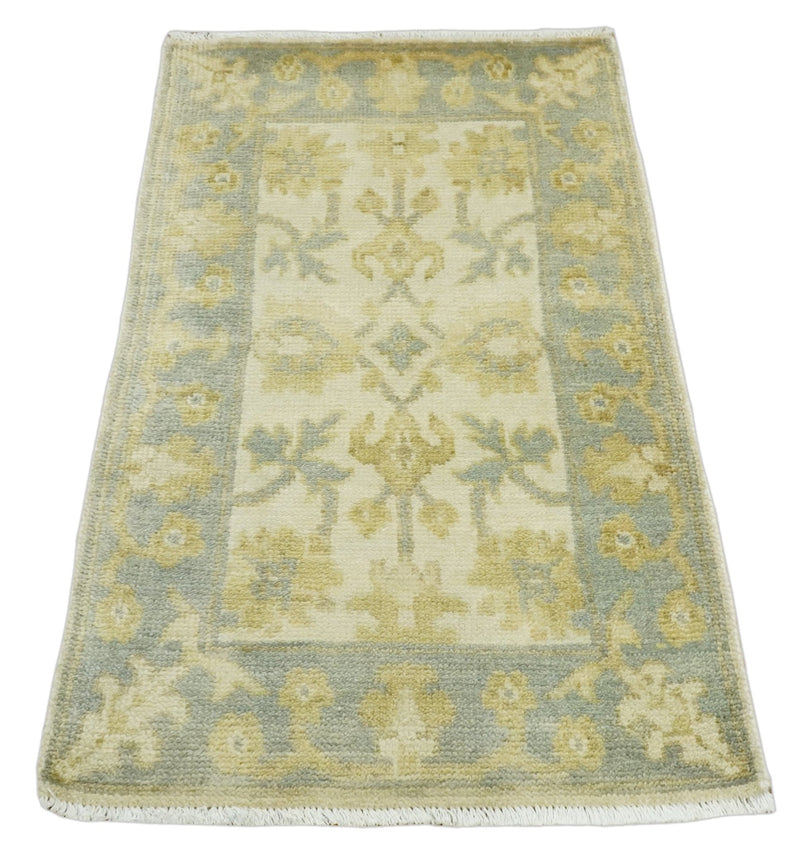 Antique Persian 2x3 Beige and Gray Hand Knotted Entryway Wool Area Rug | TRDWN123