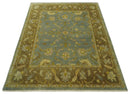 Antique Gray and Moss Brown Hand Knotted Wool Area Rug 8x10 Traditional Persian Oushak