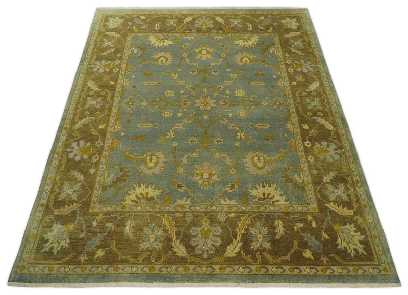 Antique Persian Gray and Moss Brown 8x10 Hand Knotted Traditional Oushak Wool Rug | AC9810