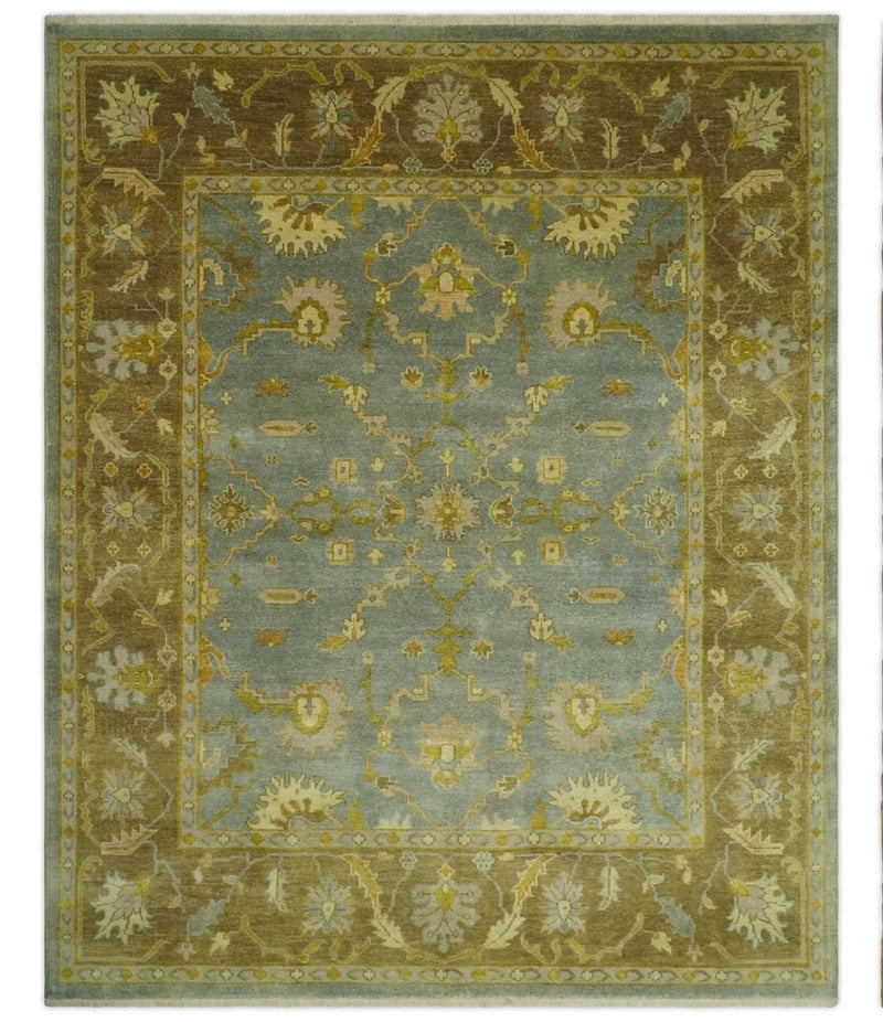 Antique Persian Gray and Moss Brown 8x10 Hand Knotted Traditional Oushak Wool Rug | AC9810