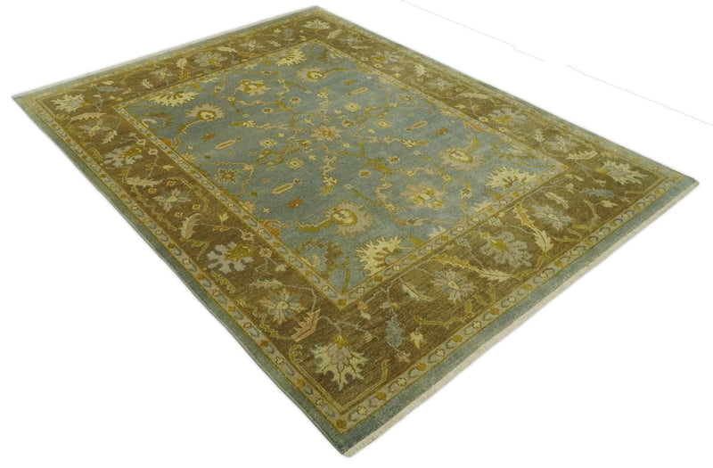 Antique Persian Gray and Moss Brown 8x10 Hand Knotted Traditional Oushak Wool Rug | AC9810