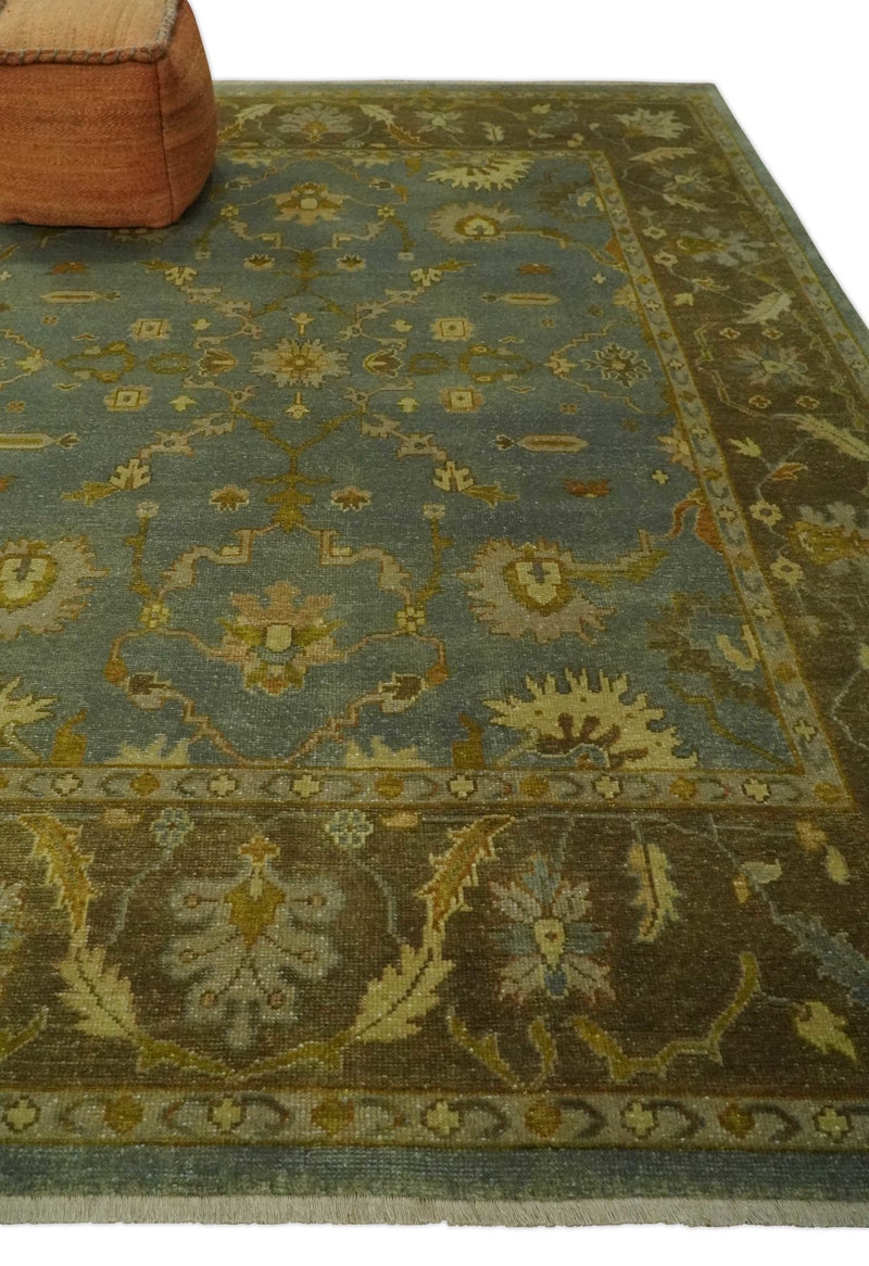 Antique Persian Gray and Moss Brown 8x10 Hand Knotted Traditional Oushak Wool Rug | AC9810