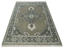 Antique Persian Earthy Sage Hand Knotted 8x10 Gray and Ivory Traditional Vintage Heriz Serapi Wool Rug | AC25810