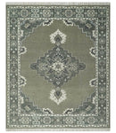 Antique Persian Earthy Sage Hand Knotted 8x10 Gray and Ivory Traditional Vintage Heriz Serapi Wool Rug | AC25810
